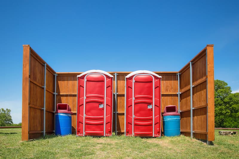 Short-term porta potty units staged for delivery in Norristown, Pennsylvania